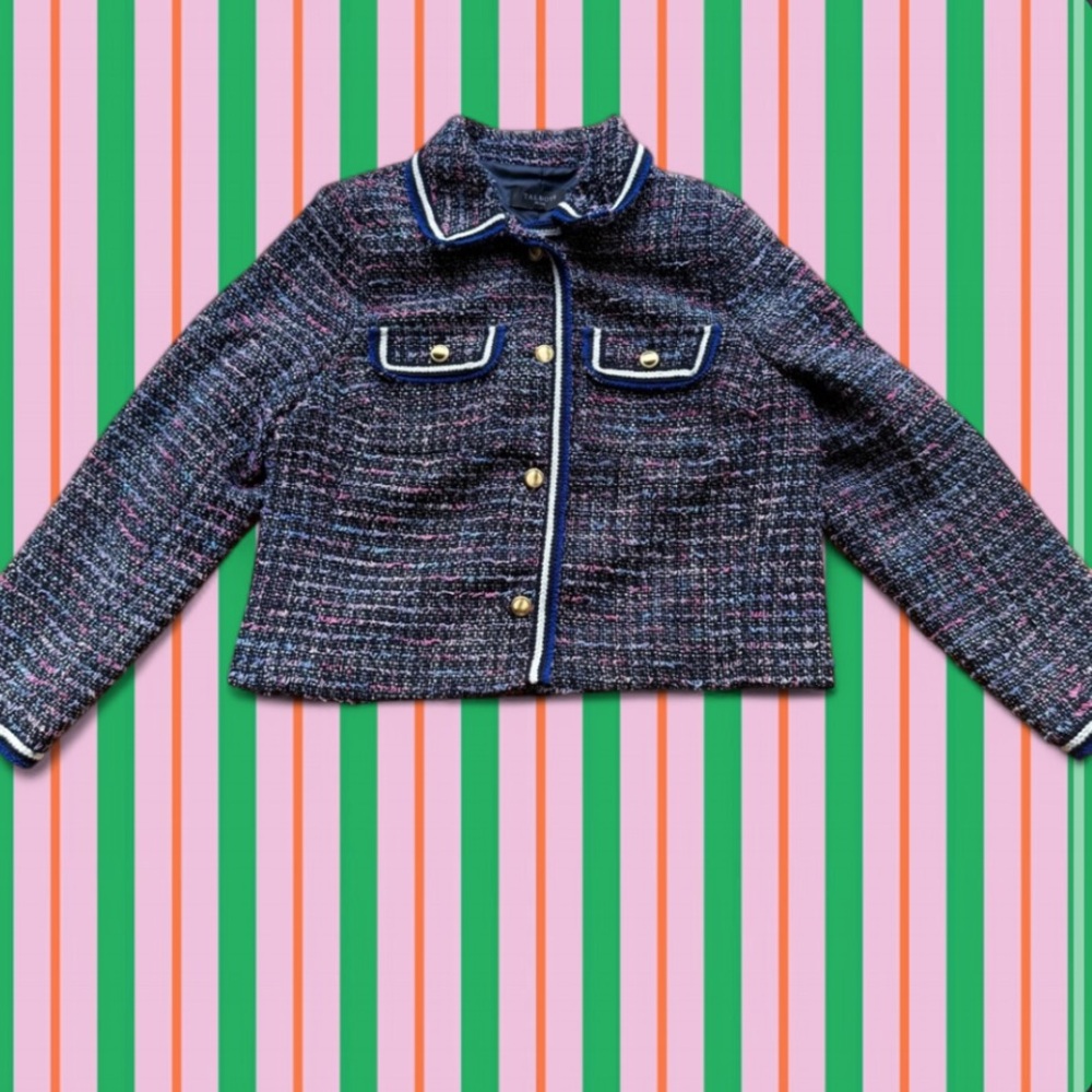 Talbots Colorful Tweed Blazer jacket with Gold Buttons